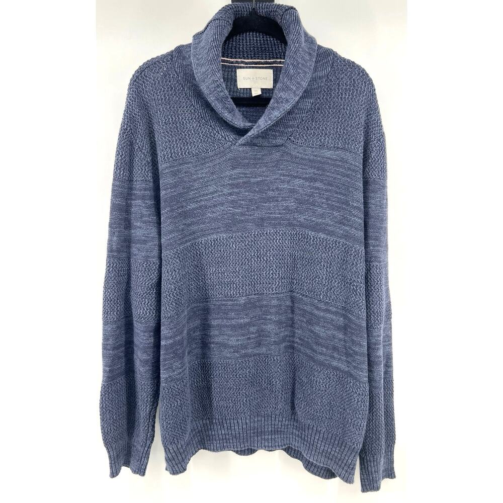 Sun + Stone Men's Cotton Knit Sweater Size XXL Navy Blue Pullover Preppy